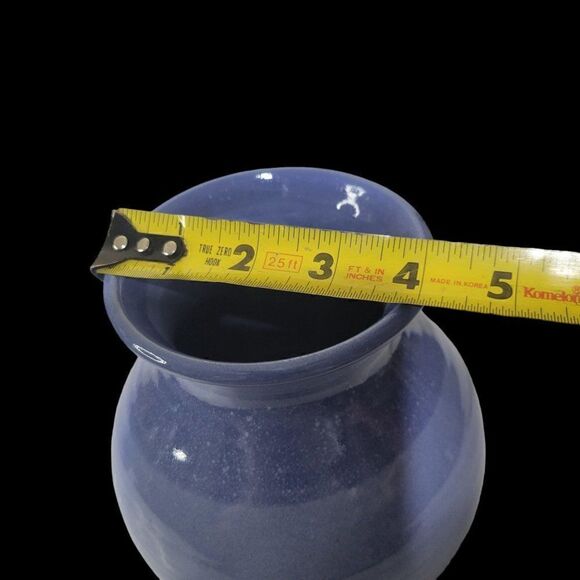 Signed Artisan Crafted Banded Blue Fade Pottery Vase - Picture 4 of 8